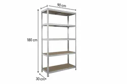 כוננית עם 5 מדפים מודולריים מתכת בשילוב עץ MDF 180/90/30